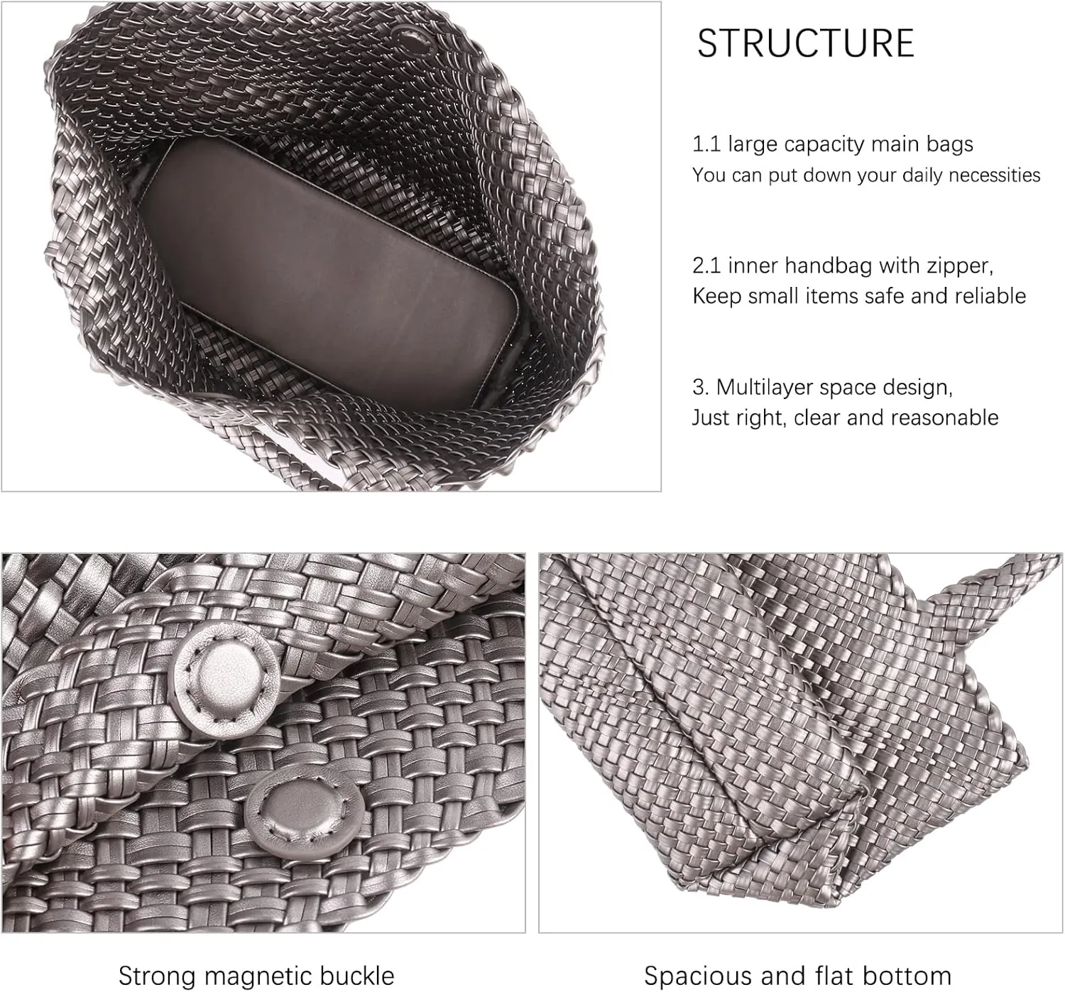 Handmade Woven Bag Satchel Handbag For Women Vegan Leather Tote Bag With Purses Travel Shoulder Bag Underarm Bag