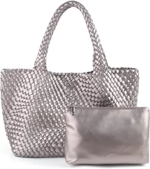 Handmade Woven Bag Satchel Handbag For Women Vegan Leather Tote Bag With Purses Travel Shoulder Bag Underarm Bag