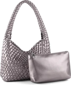 Handmade Woven Tote Bag - Women's Vegan Leather Shoulder Bag With Purses