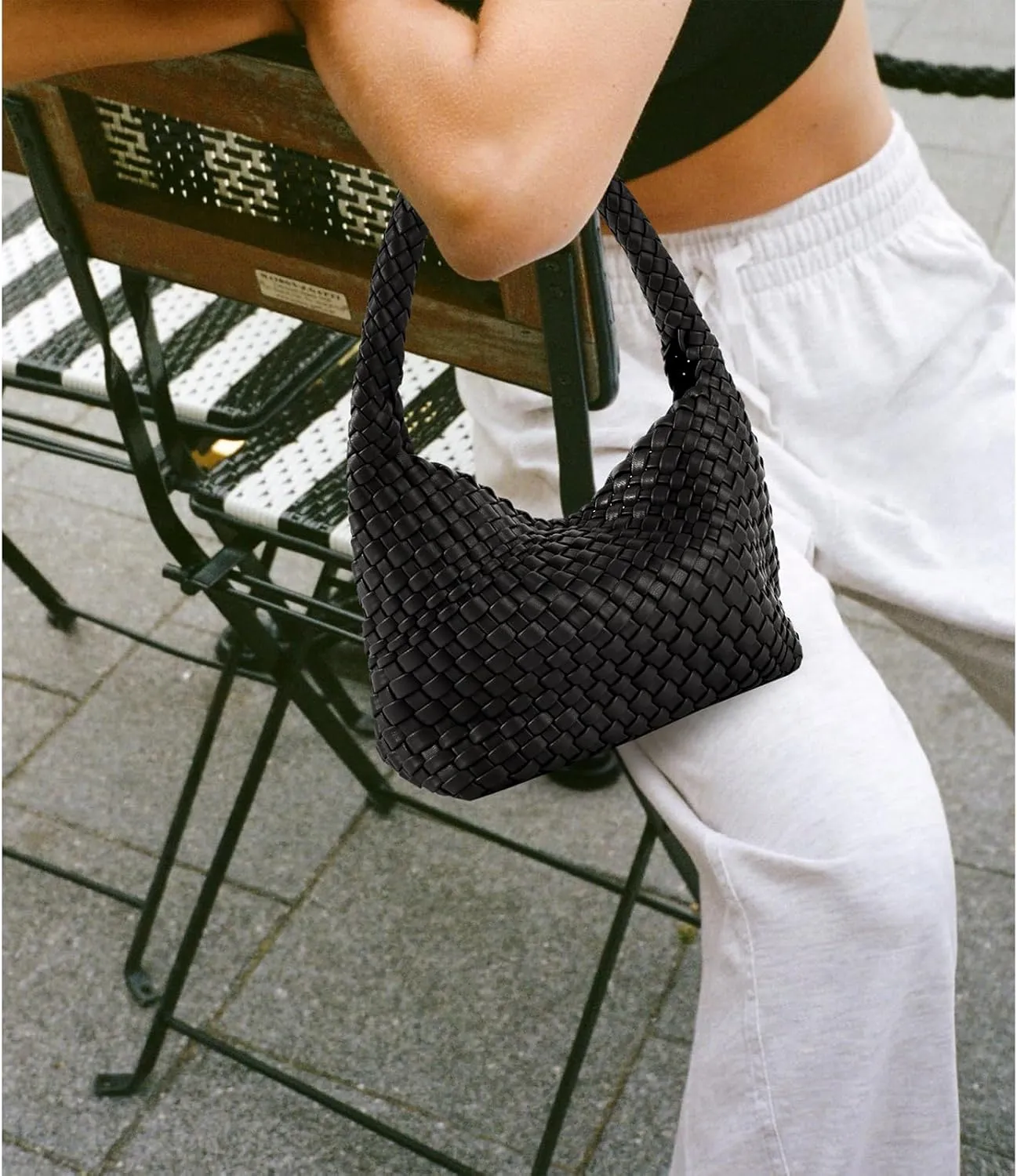 Handmade Woven Tote Bag - Women's Vegan Leather Shoulder Bag With Purses
