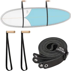 Hang 11 Surfboard Wall Mount - Surf Board Wall Hangers, Surfboard Hanger, Beautiful Sustainable Wood & Leather Rack, Perfect to Display Your Board, Horizontal Surf Racks, Surfing Accessories