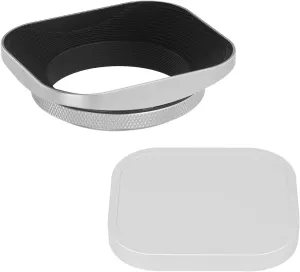 Haoge LH-EW2 49mm Square Metal Screw-in Lens Hood with Cap for 49mm Canon Nikon Sony Leica Voigtlander Nikkor Panasonic Pentax Contax Olympus Lens and Other Lens with 49mm Filter Thread Silver