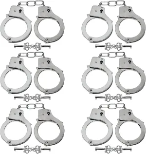 Heavy Duty Toy Metal Handcuffs with Keys - 6 PACK Stainless Steel Bulk Fake Hand Cuffs Accessories Supplies Party Favors