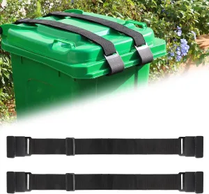 Heavy Duty Trash Can Lock Strap - Adjustable Metal Double Claw Design to Secure Garbage Can Lid, Prevent Squirrels, Dogs, Raccoons & Wind Mess - Outdoor Trash Can Lock (2 Pack)