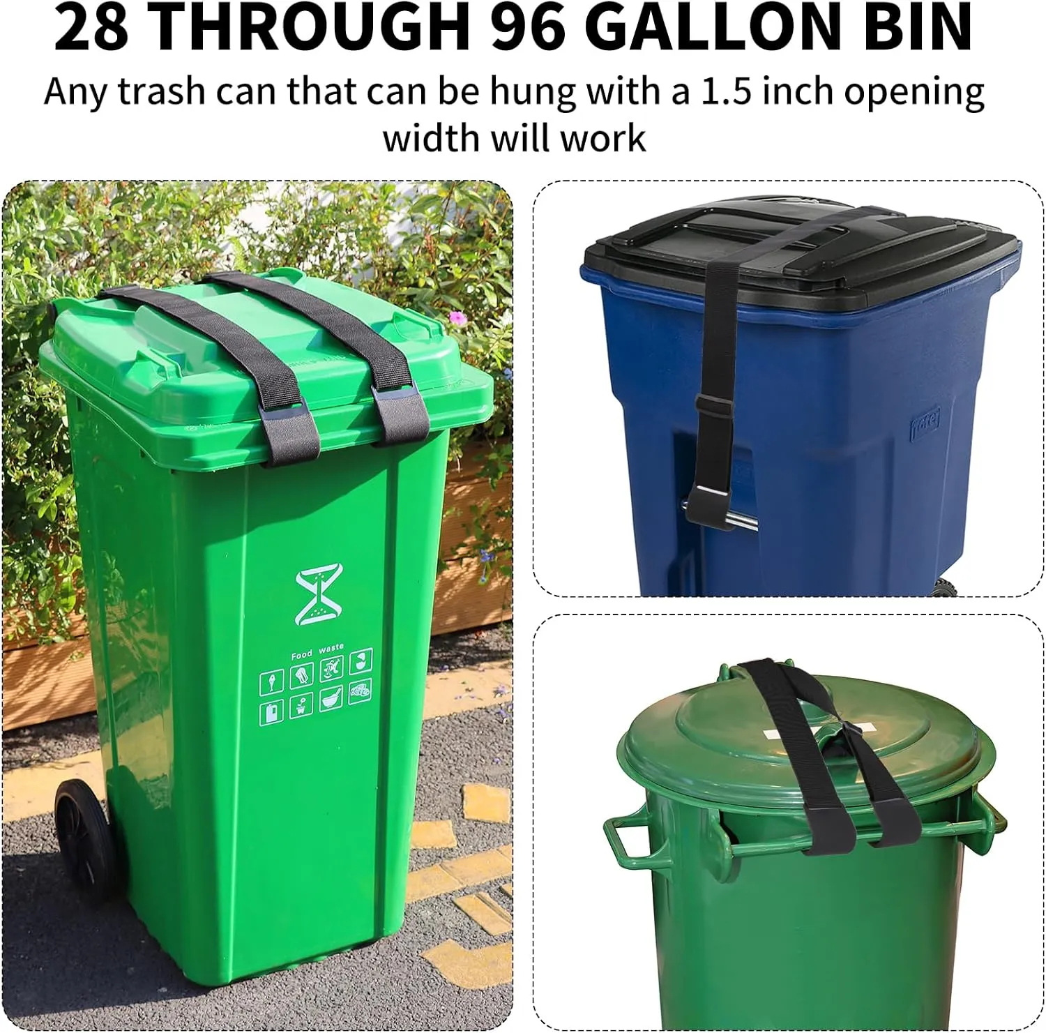 Heavy Duty Trash Can Lock Strap - Adjustable Metal Double Claw Design to Secure Garbage Can Lid, Prevent Squirrels, Dogs, Raccoons & Wind Mess - Outdoor Trash Can Lock (2 Pack)