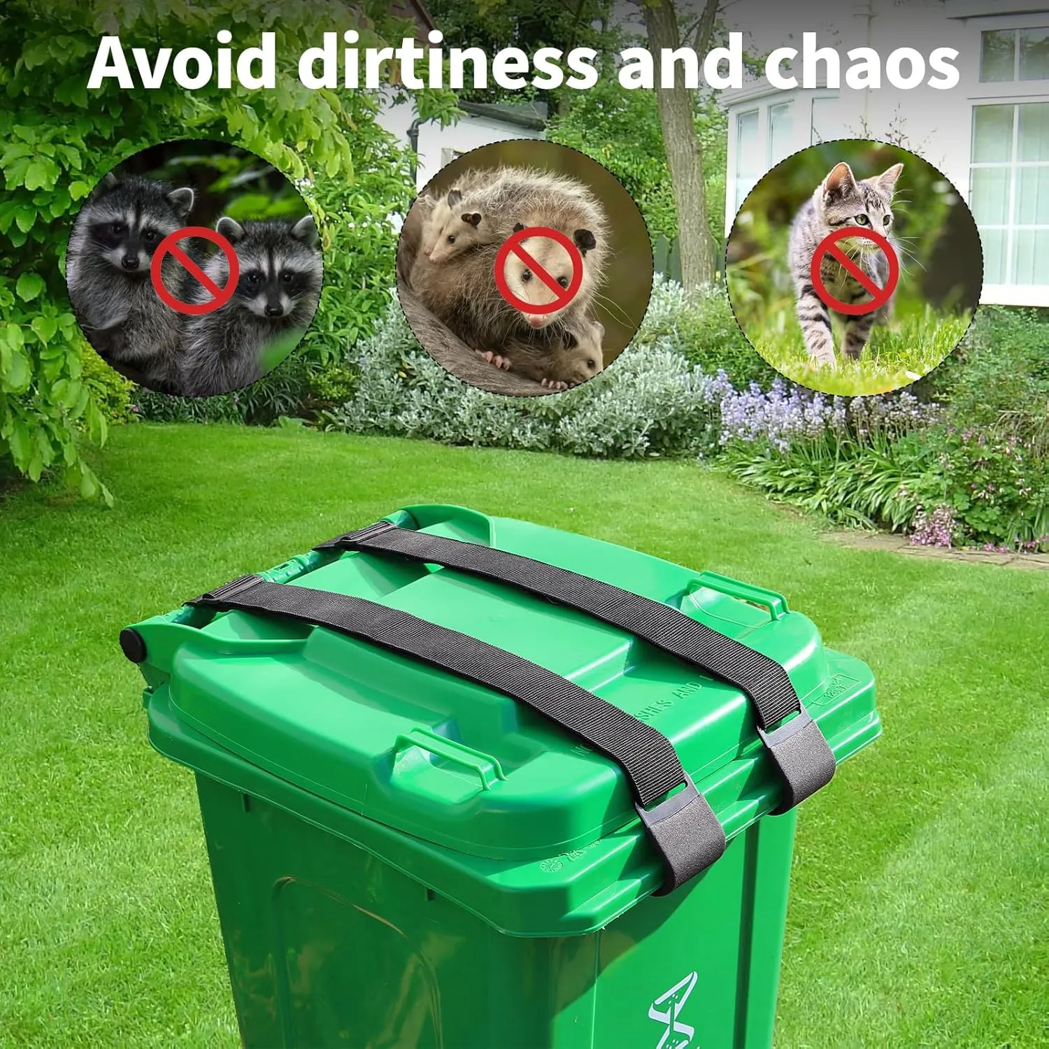 Heavy Duty Trash Can Lock Strap - Adjustable Metal Double Claw Design to Secure Garbage Can Lid, Prevent Squirrels, Dogs, Raccoons & Wind Mess - Outdoor Trash Can Lock (2 Pack)