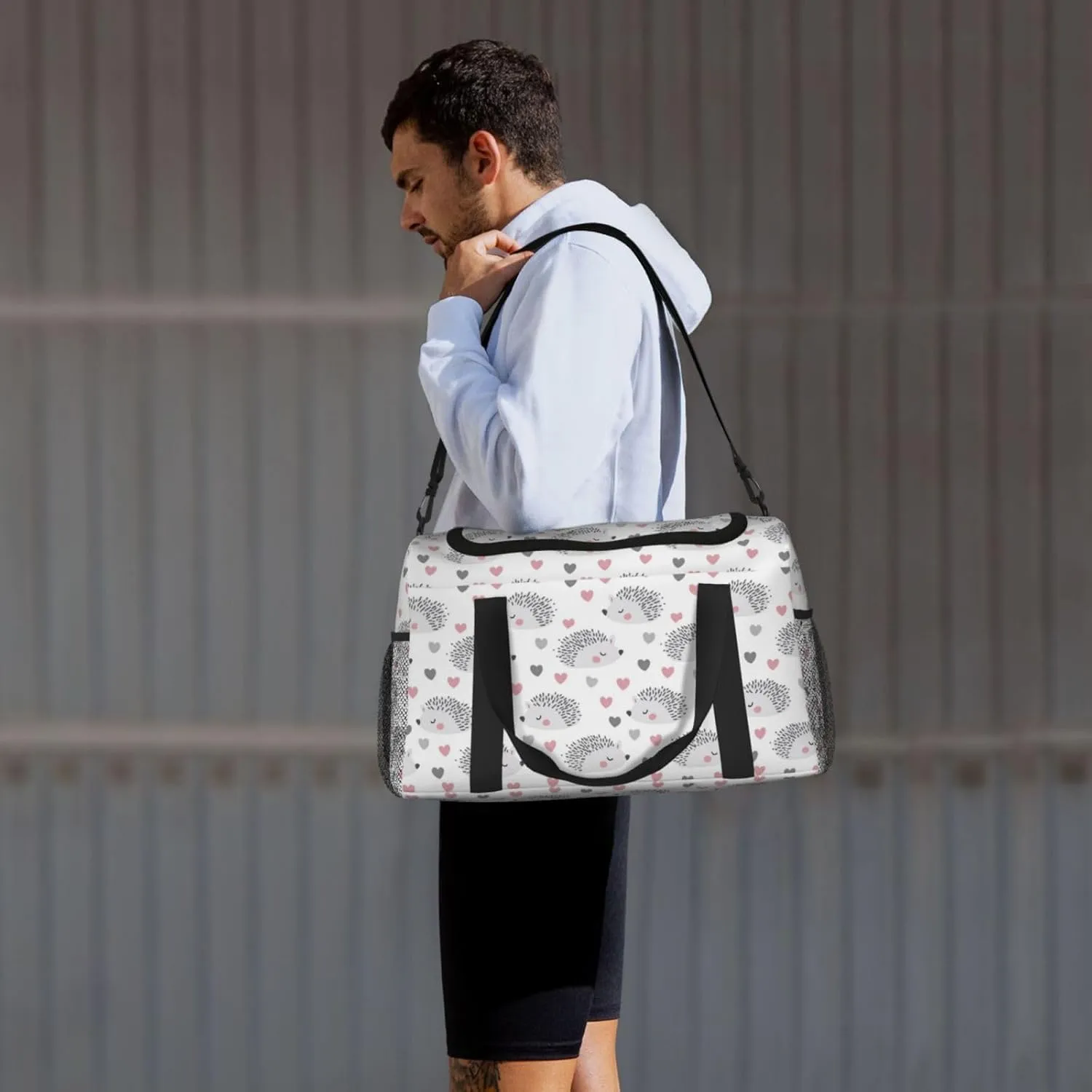 Hedgehog Hearts Duffle Bag Foldable Travel Tote Bag Carry On Large Weekender Overnight Bags Waterproof Gym Bag For Women Men