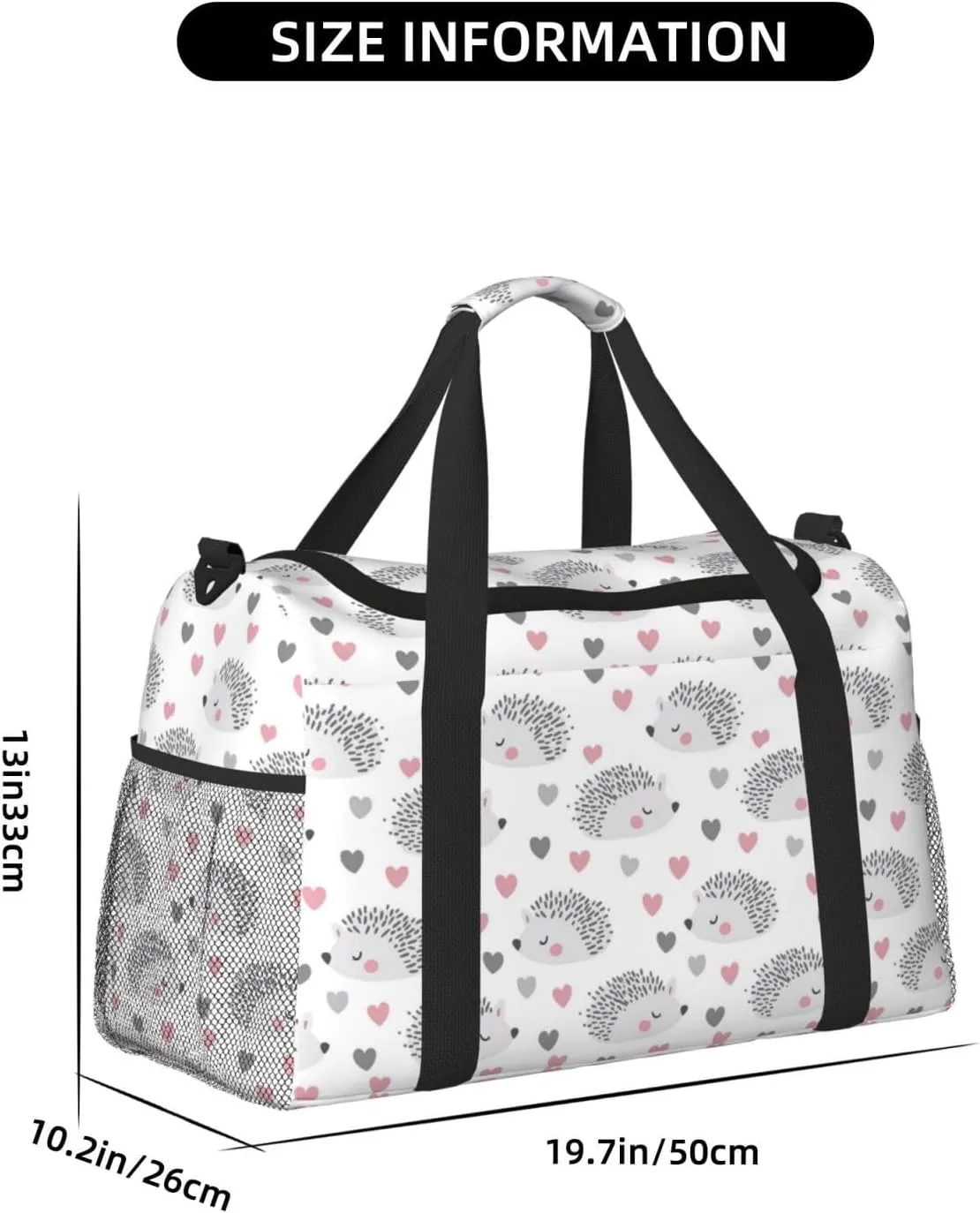 Hedgehog Hearts Duffle Bag Foldable Travel Tote Bag Carry On Large Weekender Overnight Bags Waterproof Gym Bag For Women Men