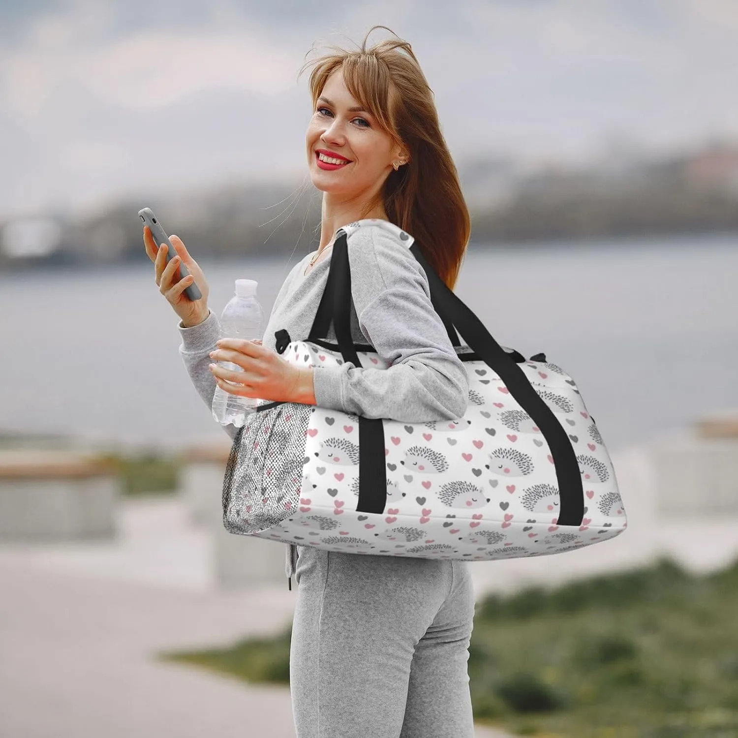 Hedgehog Hearts Duffle Bag Foldable Travel Tote Bag Carry On Large Weekender Overnight Bags Waterproof Gym Bag For Women Men