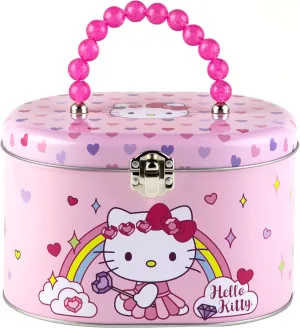 Hello Kitty Oval Carry All with Beaded Handle, Pink and White, Clasp and Hinge