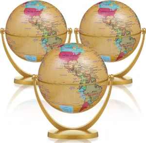 Henoyso 3 Pcs Mini Antique Globe for Kids 4.2 In/ 10.6 cm Small Educational Vintage Decorative Desk Decor with Stand for Home Office Classroom Desktop Back to School Gifts