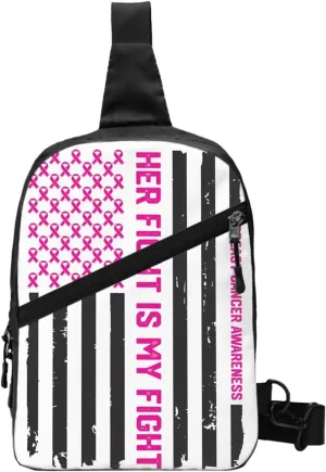 Her Fight Is My Fight American Flag Portable Sling Bags Packable Crossbody Bag Foldable Sport Daypack Reusable Shoulder Backpack Diagonally Chest Bag for Workout Travel