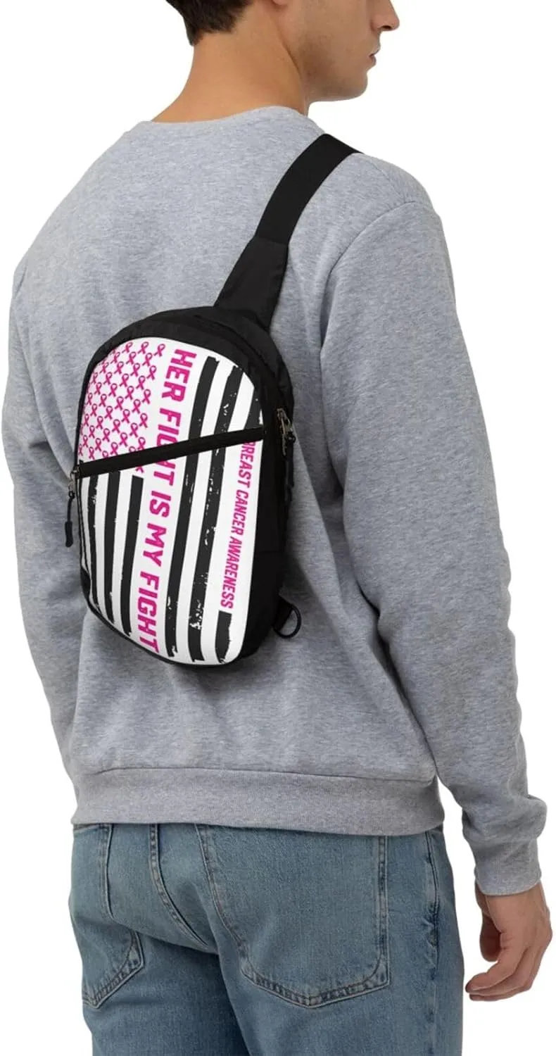 Her Fight Is My Fight American Flag Portable Sling Bags Packable Crossbody Bag Foldable Sport Daypack Reusable Shoulder Backpack Diagonally Chest Bag for Workout Travel