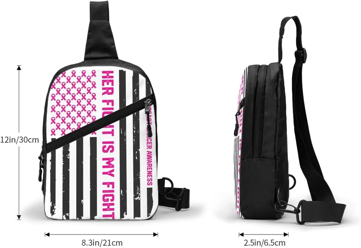 Her Fight Is My Fight American Flag Portable Sling Bags Packable Crossbody Bag Foldable Sport Daypack Reusable Shoulder Backpack Diagonally Chest Bag for Workout Travel