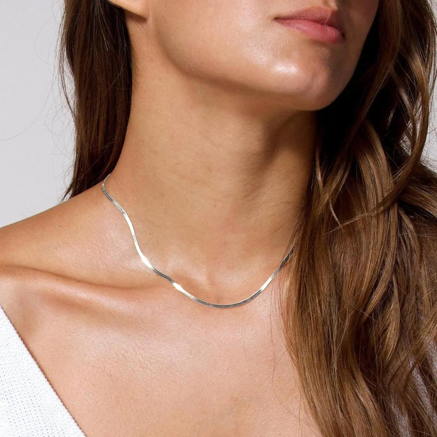 Herringbone Necklace for Women,Dainty Gold Necklace,14k Gold Plated Snake,Gold Chain Choker Necklaces,Simple Gold Layered Necklaces,Gold Jewelry Gift for Women
