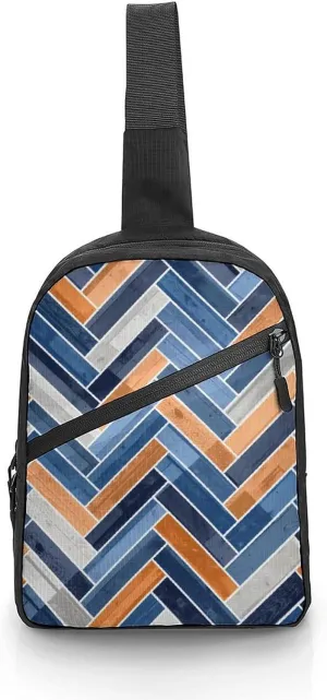Herringbone Pattern in Navy Folding Chest Bag with Multiple Pockets Lightweight And Durable Design