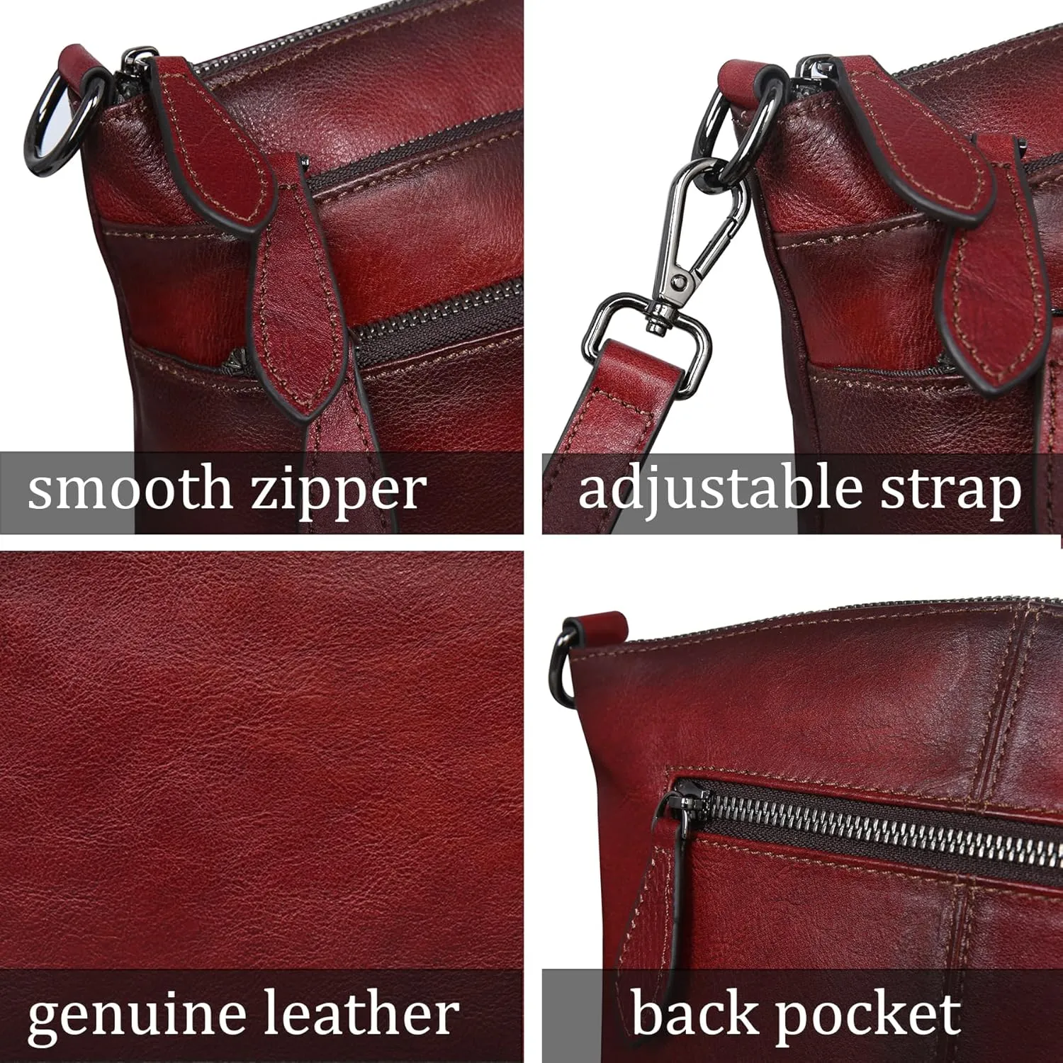 HESHE Crossbody Bags for Women Genuine Leather Purses with Multi-Pockets Vintage Ladies Small Shoulder Satchel Bag