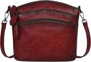 HESHE Crossbody Bags for Women Genuine Leather Purses with Multi-Pockets Vintage Ladies Small Shoulder Satchel Bag