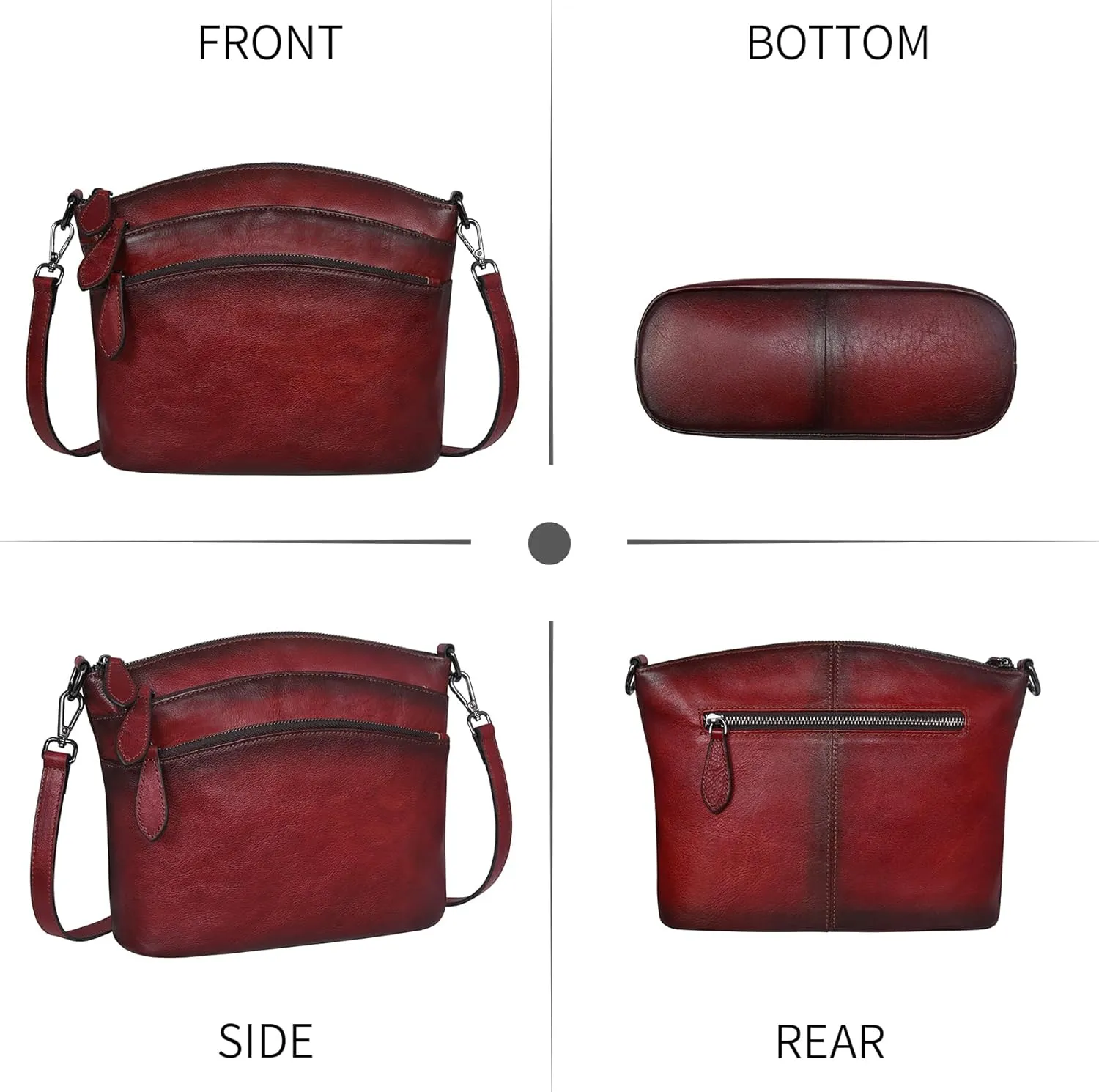 HESHE Crossbody Bags for Women Genuine Leather Purses with Multi-Pockets Vintage Ladies Small Shoulder Satchel Bag