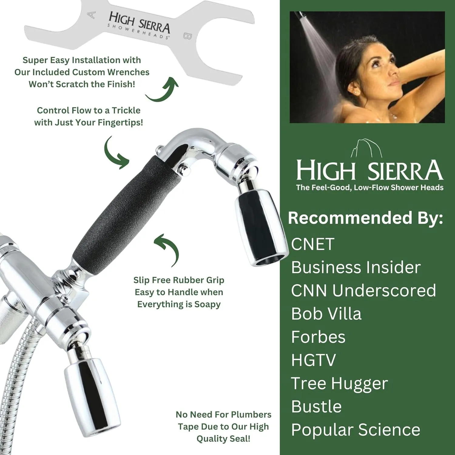 High Sierra Showerheads® - Solid Metal 1.8 GPM Low-Flow 4-Way Classic Shower Head and Handheld Combination w/Slip-Free Grip - Oil Rubbed Bronze