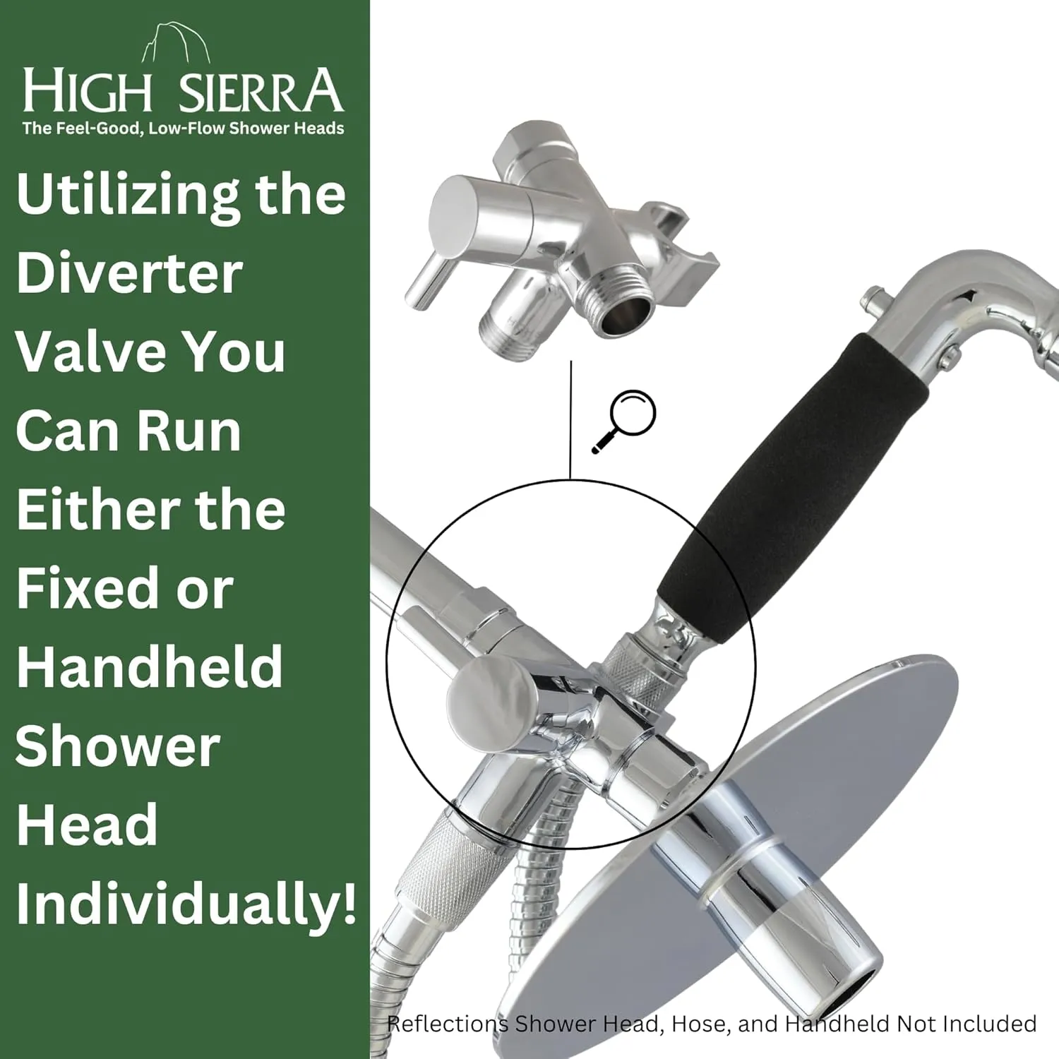 High Sierra Showerheads® - Solid Metal Fixed and Handheld Combo Diverter Valve (3 Way) with Built-in Handheld Shower Holder - Brushed Nickel