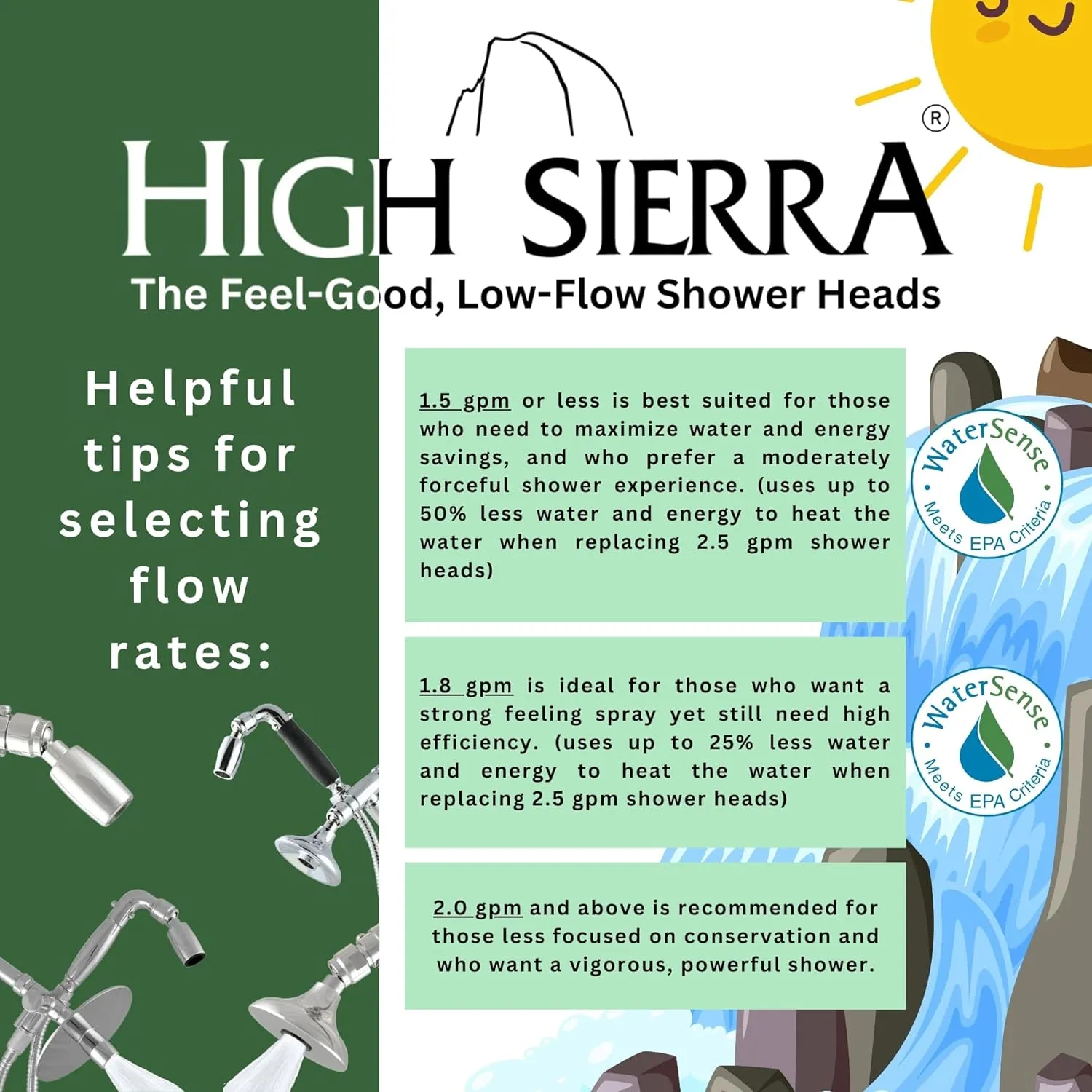 High Sierra Showerheads® - Solid Metal Handheld Shower Head Kit. Handheld Shower Head, Trickle Valve, 72-Inch Hose with Silicone Inner Tube, and Holder. Low Flow 1.8 GPM - Brushed Nickel