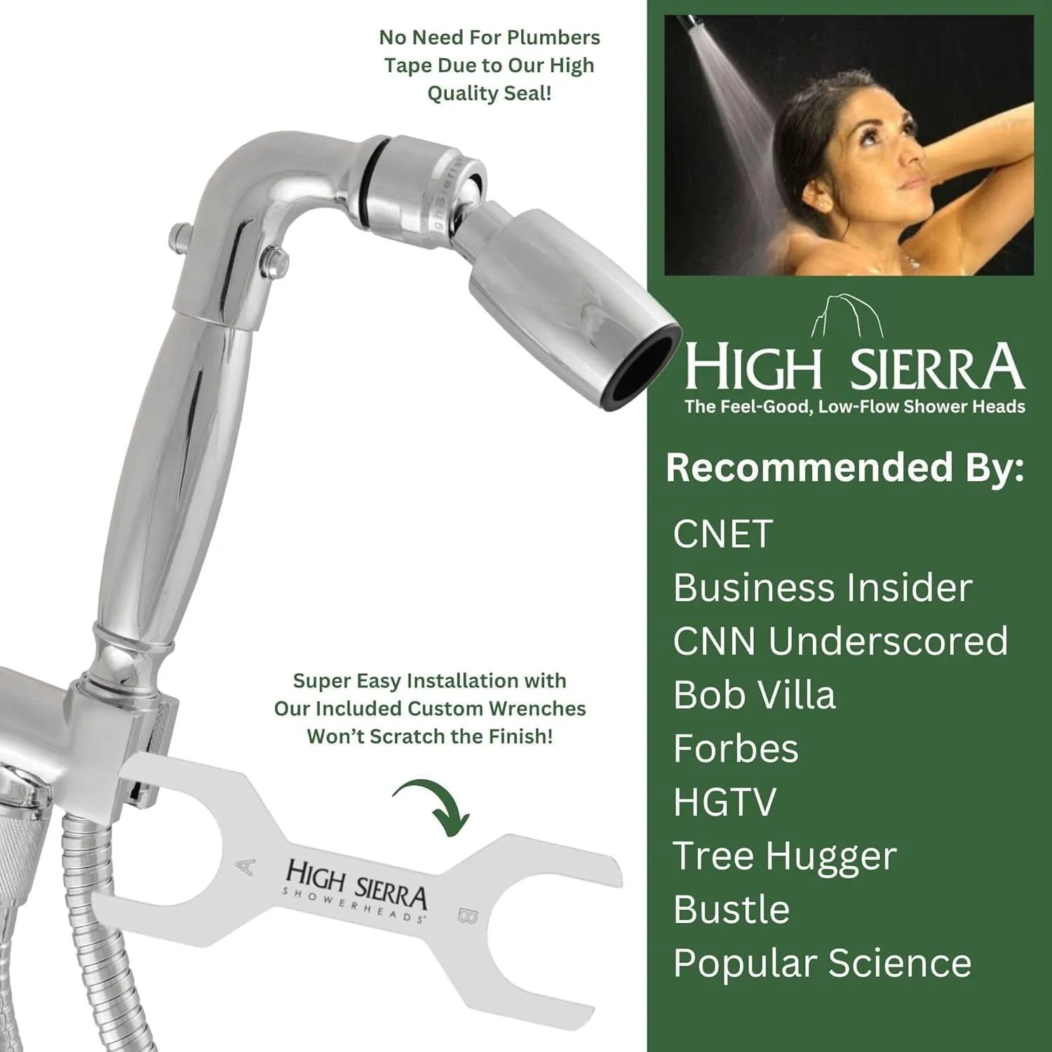 High Sierra Showerheads® - Solid Metal Handheld Shower Head Kit. Includes Handheld Shower Head w/Protective Nylon Insert, Trickle Valve, Hose, and Holder. 1.8 GPM. Matte Black