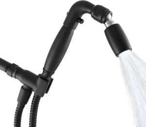 High Sierra Showerheads® - Solid Metal Handheld Shower Head Kit. Includes Handheld Shower Head w/Protective Nylon Insert, Trickle Valve, Hose, and Holder. 1.8 GPM. Matte Black
