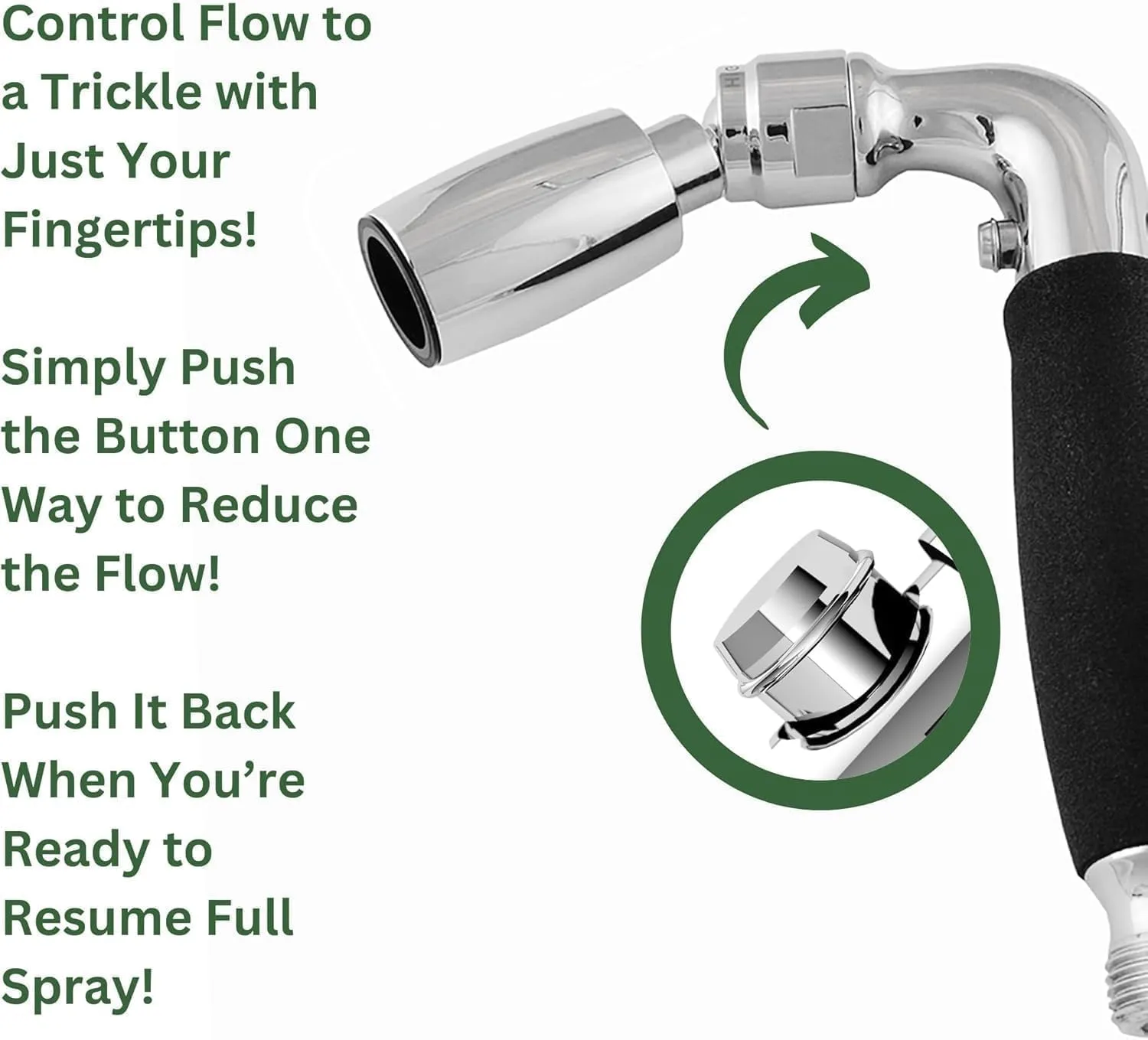 High Sierra Showerheads® - Solid Metal Handheld Shower Head Kit. Includes Handheld Shower Head w/Protective Nylon Insert, Trickle Valve, Hose, and Holder. 1.8 GPM. Matte Black