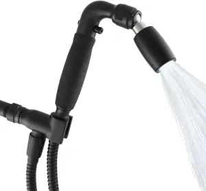 High Sierra Showerheads® - Solid Metal Handheld Shower Head Kit with Slip-Free Grip. Includes Handheld Shower Head, Trickle Valve, Hose with Silicone Inner Tube, and Holder. 2.0 GPM. Matte Black