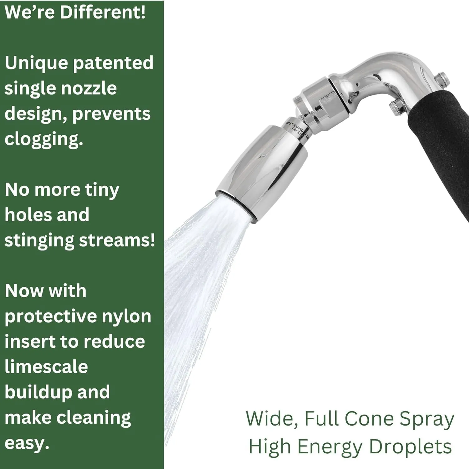High Sierra Showerheads® - Solid Metal Handheld Shower Head Kit with Slip-Free Grip. Includes Handheld Shower Head, Trickle Valve, Hose with Silicone Inner Tube, and Holder. 2.0 GPM. Matte Black