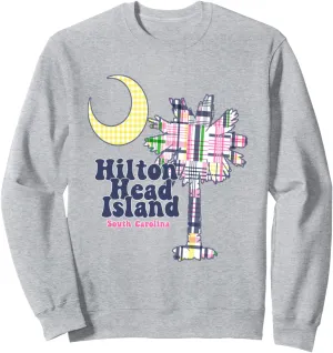 Hilton Head Island SC Preppy Madras Plaid Palm Moon Souvenir Sweatshirt