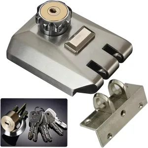 Home Door Vertical Keyway Deadbolt Rim Locks Set,Deadlock,Single Cylinder Metal Lock,Twist-to Locking Cylinder Deadbolt Lock,with Keyed Angle and Flat Strike Inter Locking,Alloy,Silver