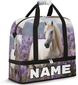 Horse Animal Print Custom Foldable Duffle Bag with Shoes Compartment Personalized Large Capacity Waterproof Travel Weekender Bag Overnight Bag for Sports Gym