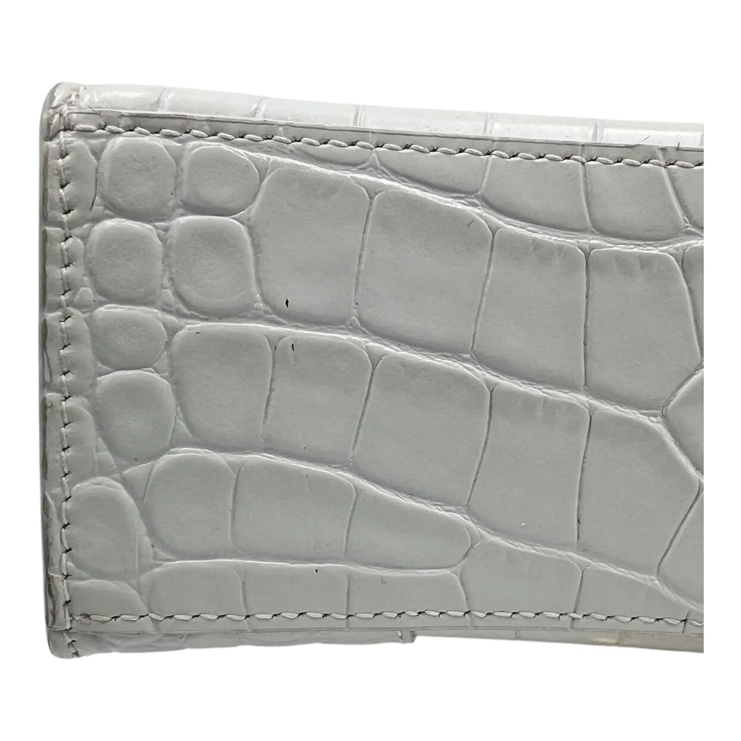 Hourglass Top Handle Bag White in Crocodile Embossed Calfskin, Silver hardware