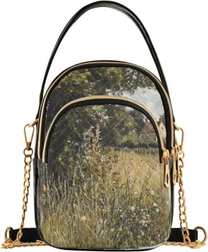 House Meadow Flowers Yellow Multi Pockets Crossbody Bags for Women Zip Cell Phone Purse Wallet Bag with Detachable Shoulder Strap Handbag Purse for Girls Women Trendy Gift Shopping Working Traveling