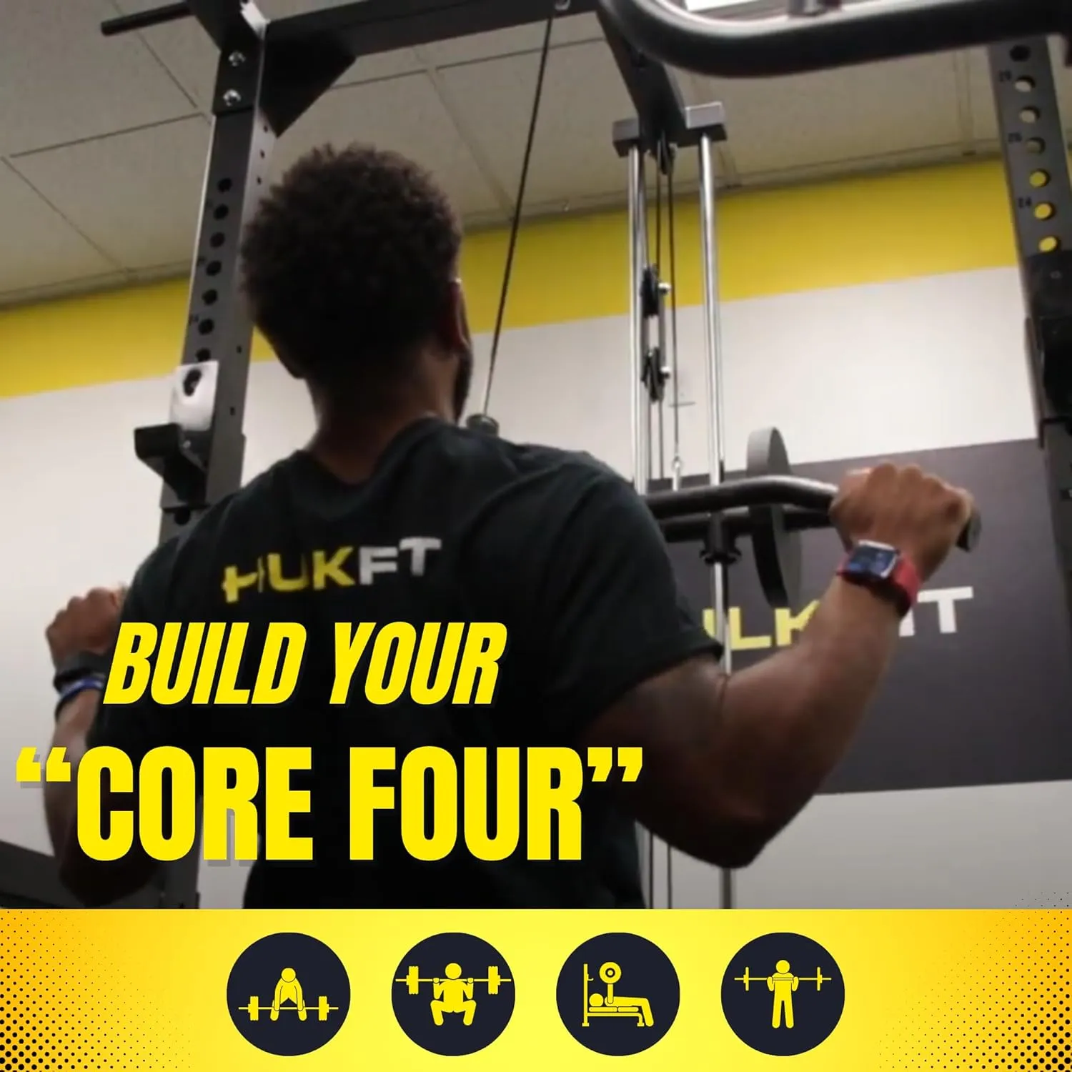 HulkFit Elite Series 3" x 3" Power Cage and Squat Rack for Light Commercial, Home Gym, and Garage Gym - 7 Optional Attachments & Accessories
