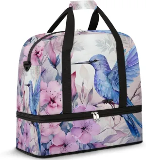 Hummingbird Floral Foldable Travel Duffel Bag Overnight Weekender Bag with Shoes Compartment Sports Gym Bag for Men Women