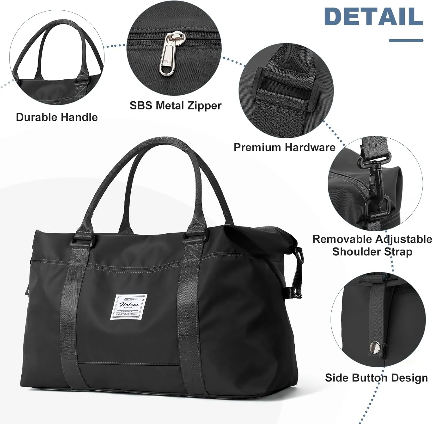 HYC00 Travel Duffel Bag with Toiletry Bag,Weekender Overnight Bag for Women,Carry-on Bag with Wet Pocket,Gym Bag,Extra Large,Black