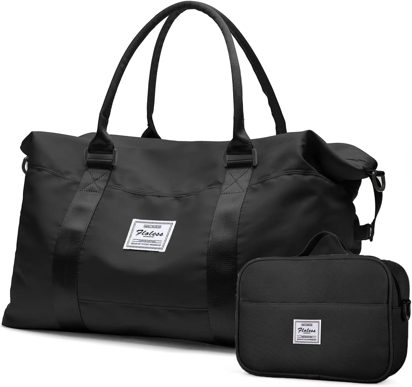 HYC00 Travel Duffel Bag with Toiletry Bag,Weekender Overnight Bag for Women,Carry-on Bag with Wet Pocket,Gym Bag,Extra Large,Black