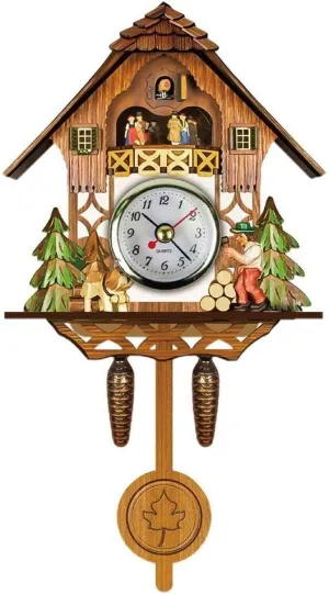 Hztyyier Antique Wooden Cuckoo Clock Traditional Northwest European Auto Swing Bell Pendulum Home Decor Hanging Cuckoo Clock (CM001)