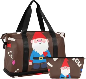 I Love Your Valentine Cartoon Dwarf Duffel Bags Large Carry On Bag with Toiletry Bag for Travel 2 Pcs Set