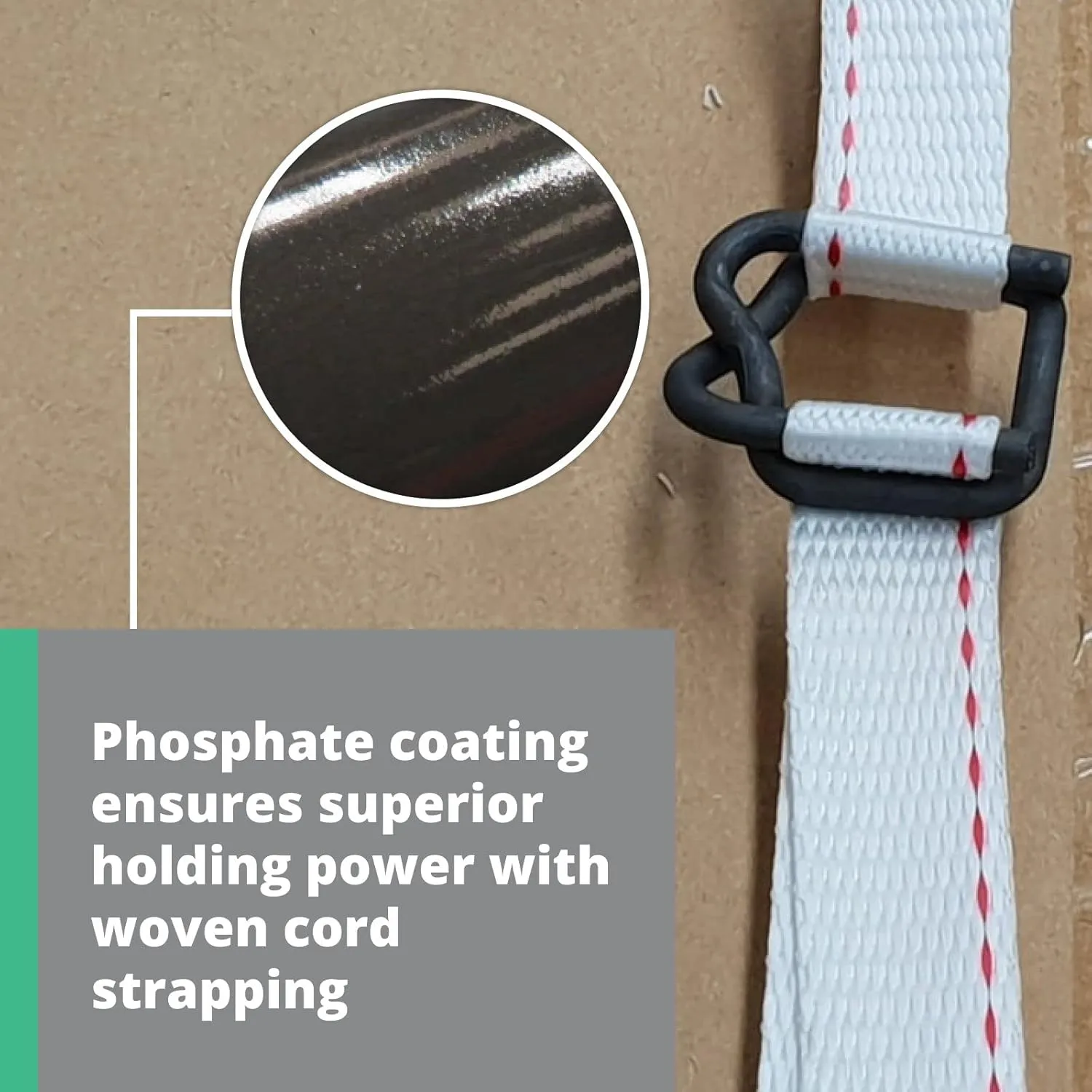 IDL Packaging Phosphate Cord Strapping Buckles 3/4", Pack of 500 - Heavy-Duty Metal Buckles with Phosphate Coating for Woven Cord Strapping - Reusable Metal Buckle for Strapping - SKU BP-34-500