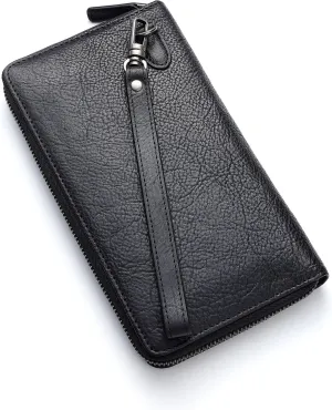 IJUN Handmade Vintage Clutch Wallet Bag for Men - Full Grain Oil Vegetable Tanned Cowhide Leather
