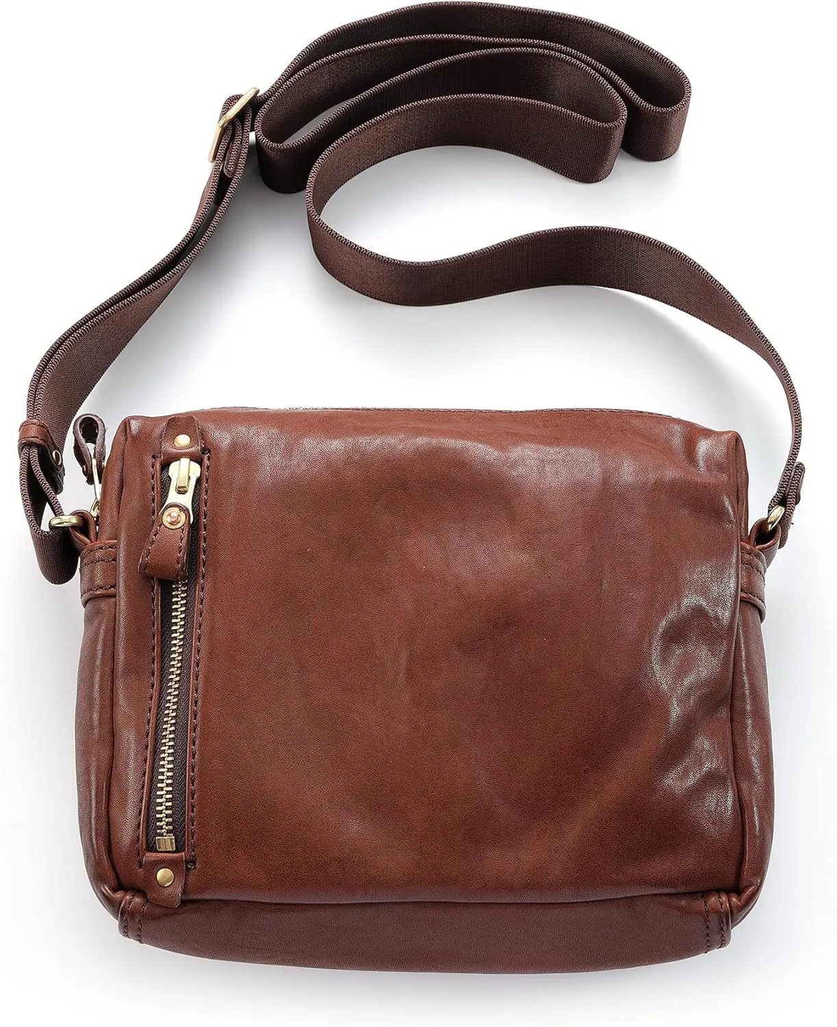 IJUN Handmade Vintage Crossbody Bag - Full Grain Oil Vegetable Tanned Leather Shoulder Bag M Size