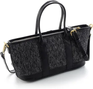 IJUN Handmade Vintage Crossbody Purse for Women - Canvas & Full Grain Oil Vegetable Tanned Leather Shoulder HandBag M Size