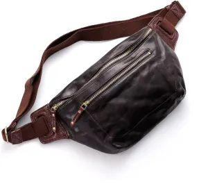 IJUN Handmade Vintage Sling Bag for Men - Full Grain Oil Vegetable Tanned Leather Shoulder Bag S Size