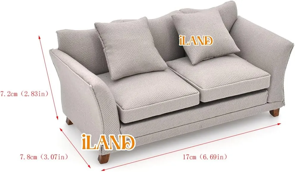 iLAND Modern Dollhouse Furniture on 1/12 Scale, Miniature Couch for Dollhouse Living Room (Khaki Drills)