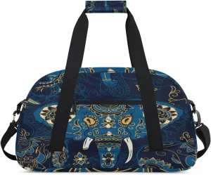 India Elephant Head Gym Duffel Bag for Men Women Vintage Floral Sports Tote Bag with Adjustable Shoulder Strap for Dance Gymnastics Traveling Outdoor Camping Overnight Stay