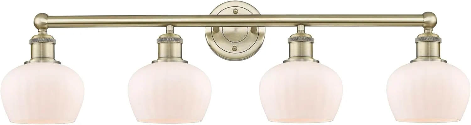 Innovations Lighting 616-4W-AB-G91 Fenton - 4 Light Bath Vanity in Industrial Style-10 Inches Tall and 33.5 Inches Wide, Finish Color: Antique Brass, Glass Color: Matte White